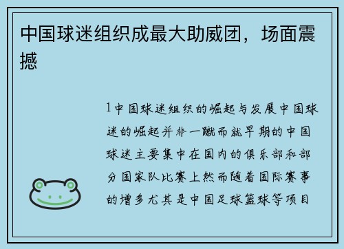 中国球迷组织成最大助威团，场面震撼